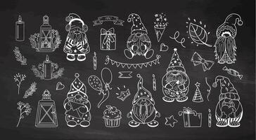 Chalkboard dwarf illustration set of whimsical hand-drawn elements vector