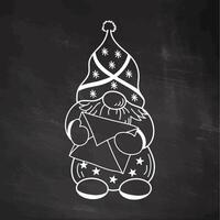 Dwarf with letter and starry hat on chalkboard background vector