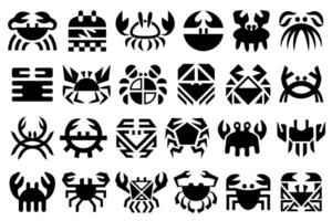 Abstract flat crab icons, different styles and shapes. Crab designs for logo, icon, branding, label, emblem, patterns, symbol, decorations designs and more vector