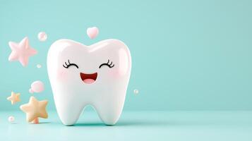 Tooth with stars and toothpaste on a blue background photo