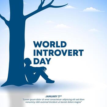 World Introvert Day background with a silhouette of a man sitting alone below a tree vector