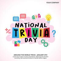 National Trivia Day banner with a brain and trivia ornaments vector