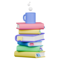 3d Renderização colorida pilha do livros com uma caneca png