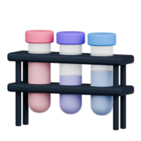 3d Renderização colorida teste tubos dentro uma laboratório prateleira png