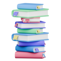 3d Renderização colorida empilhado livros com página marcadores png