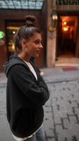 A Contemplative Moment in a Busy Urban Setting Filled with Life and Diverse Activities video