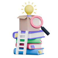 3D Rendering Searching for idea from colorful Stacked Books png