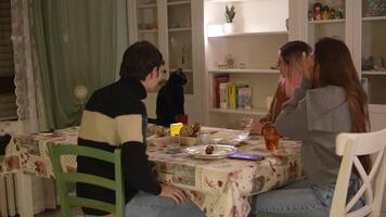 Enjoy a Cozy Indoor Dinner Gathering with Friends, Family, and a Beloved Cat by Candlelight video