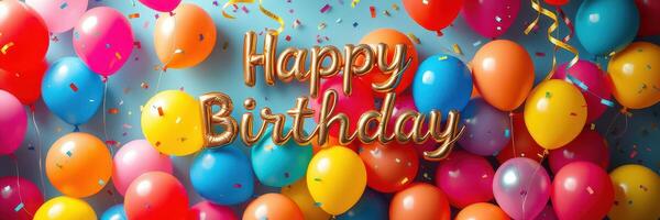 Colorful balloons and festive decorations create a joyful atmosphere for a birthday celebration photo