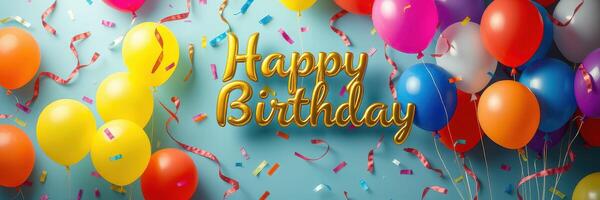 Colorful birthday celebration with balloons and confetti decorations creating a festive atmosphere for a joyful occasion photo