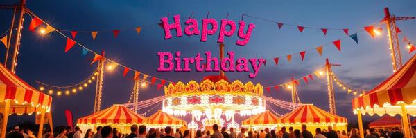 Colorful birthday celebration at a carnival with bright lights and cheerful decorations during the evening photo