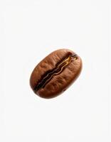 Close-up of a single coffee bean showcasing its rich texture and color on a plain background photo