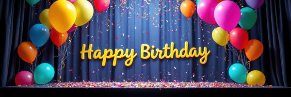 Colorful birthday celebration backdrop with balloons and confetti for a joyous festive occasion photo