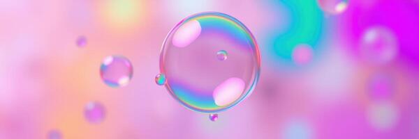 Vibrant soap bubbles floating against a colorful blurred background in bright pastel shades photo
