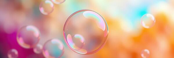 Colorful soap bubbles floating against a vibrant background during a sunny day photo