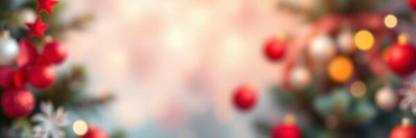 Festive decorations with red ornaments and stars creating a cheerful holiday atmosphere during Christmas celebrations photo