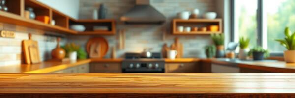 Beautiful kitchen with wooden countertops and natural light streaming through windows in a cozy home setting photo
