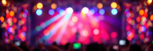 Colorful light display at a vibrant concert featuring energetic performances and lively audience reactions photo