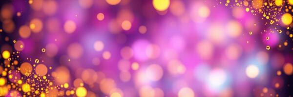 Colorful abstract background with shimmering lights in shades of purple and gold, creating a vibrant atmosphere for festive events photo