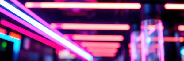 Vibrant neon lights illuminate a modern interior in a lively nightlife venue during an exciting evening photo