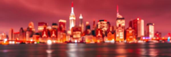 Nighttime skyline of New York City illuminated with vibrant lights beneath a colorful sky photo