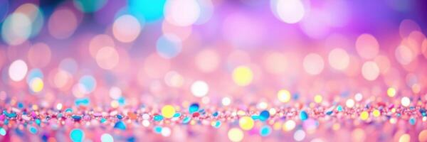 Colorful bokeh with sparkling glitter creates a dreamy atmosphere for celebrations or decorations photo