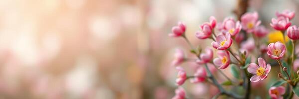 Pink blossoms bloom in a garden during springtime, showcasing delicate petals and vibrant colors photo