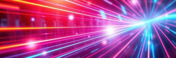 Colorful light beams create dynamic patterns in a vibrant event atmosphere during evening hours photo