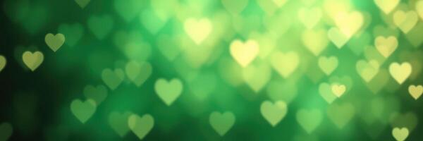 Sparkling heart shapes create a dreamy green background for romantic or festive occasions photo