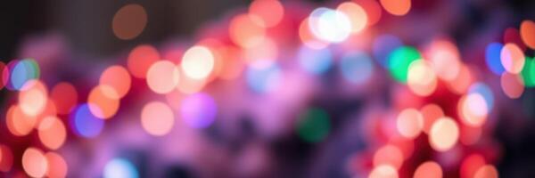 Brightly colored lights twinkle in a festive atmosphere during the evening celebration of winter holidays photo
