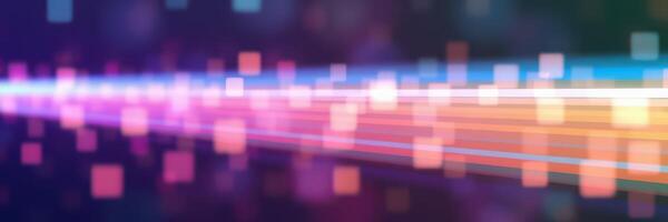 Colorful light streaks and bokeh effects create a vibrant atmosphere at a nighttime event in a busy urban setting photo