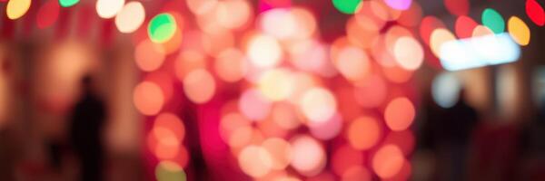 Festive lights create a vibrant atmosphere at the evening celebration in a bustling city square photo