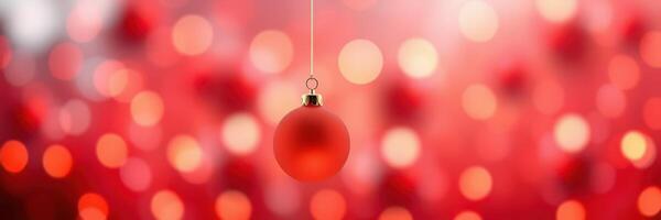 Red Christmas ornament glistens against a backdrop of blurred lights in a festive atmosphere during the holiday season photo