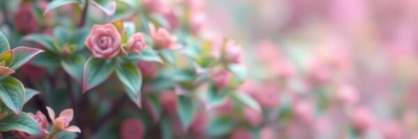Beautiful pink flowers blooming in a garden during springtime with soft natural lighting photo