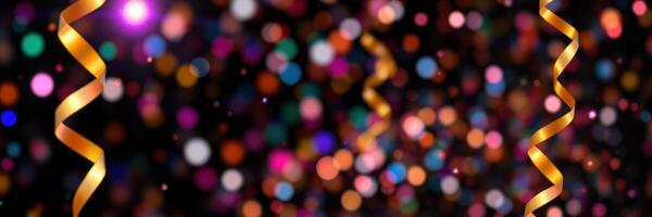 Colorful bokeh effect with festive ribbons creating a joyful atmosphere for celebration events photo