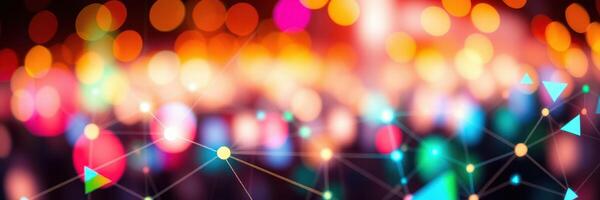 Vibrant abstract lights create a lively atmosphere at an evening gathering while colorful shapes enhance the visual experience photo