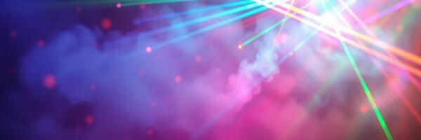 Colorful light rays pierce through a smoky atmosphere during an energetic party at night in an urban setting photo