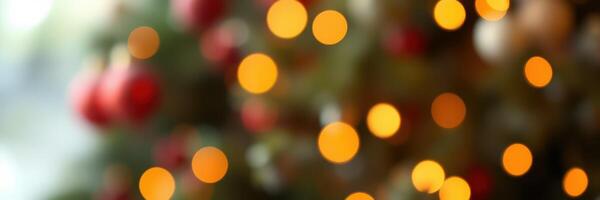 Festive celebration captured with blurred Christmas lights and ornaments creating a warm holiday atmosphere photo