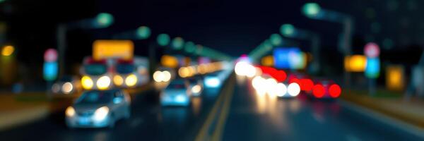 Night streets filled with traffic and vibrant lights creating an urban atmosphere photo