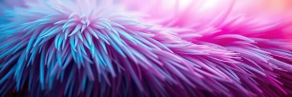 Colorful and textured display of fuzzy fibers with vibrant pink and blue hues in a dreamy light setting photo