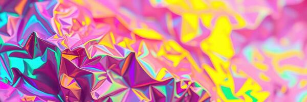 Vibrant metallic foil reflecting bright pink and yellow colors in abstract texture background photo