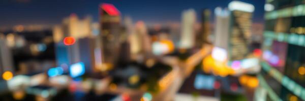 Nighttime cityscape showing blurred skyline and vibrant lights with a sense of urban energy and movement, showcasing a lively atmosphere photo