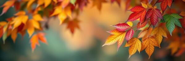 Vibrant autumn leaves create a stunning backdrop in a serene forest during the fall season photo