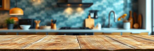 Bright and spacious kitchen with elegant wooden countertop and modern design elements photo