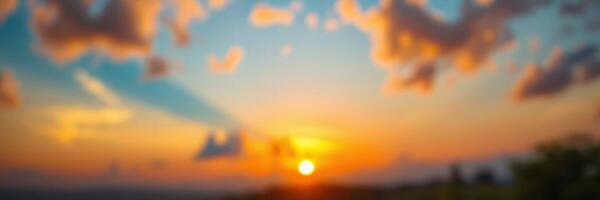 Beautiful sunset over the horizon with vibrant clouds and warm colors in the evening sky photo