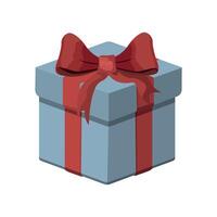 Wrapped blue present box with red ribbon. Illustration on white background. Presentation box, tied with wrapping ribbon. vector
