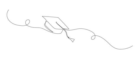 Graduation hat one continuous line drawing. Hand drawn sketch of student cap on white background vector
