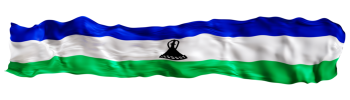 Stylized flag of Lesotho waving in the wind on transparent background. Footer, header or divider. Cut out wide, panoramic element. Banner for patriotic themes or national event promotions. 3D. png