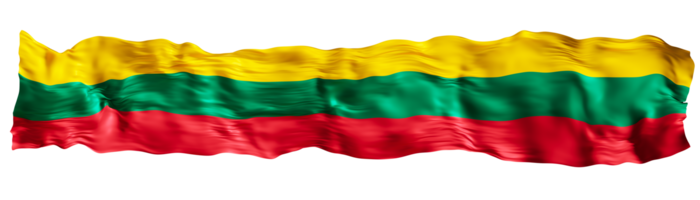 Stylized flag of Lithuania waving in the wind on transparent background. Footer, header or divider. Cut out wide, panoramic element. Banner for patriotic themes or national event promotions. 3D. png