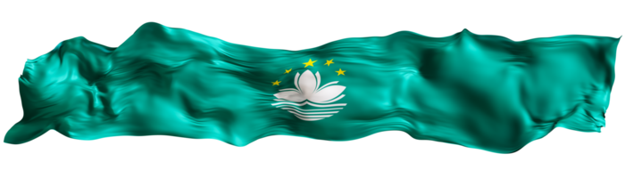 Stylized flag of Macau waving in the wind on transparent background. Footer, header or divider. Cut out wide, panoramic element. Banner for patriotic themes or national event promotions. 3D. png